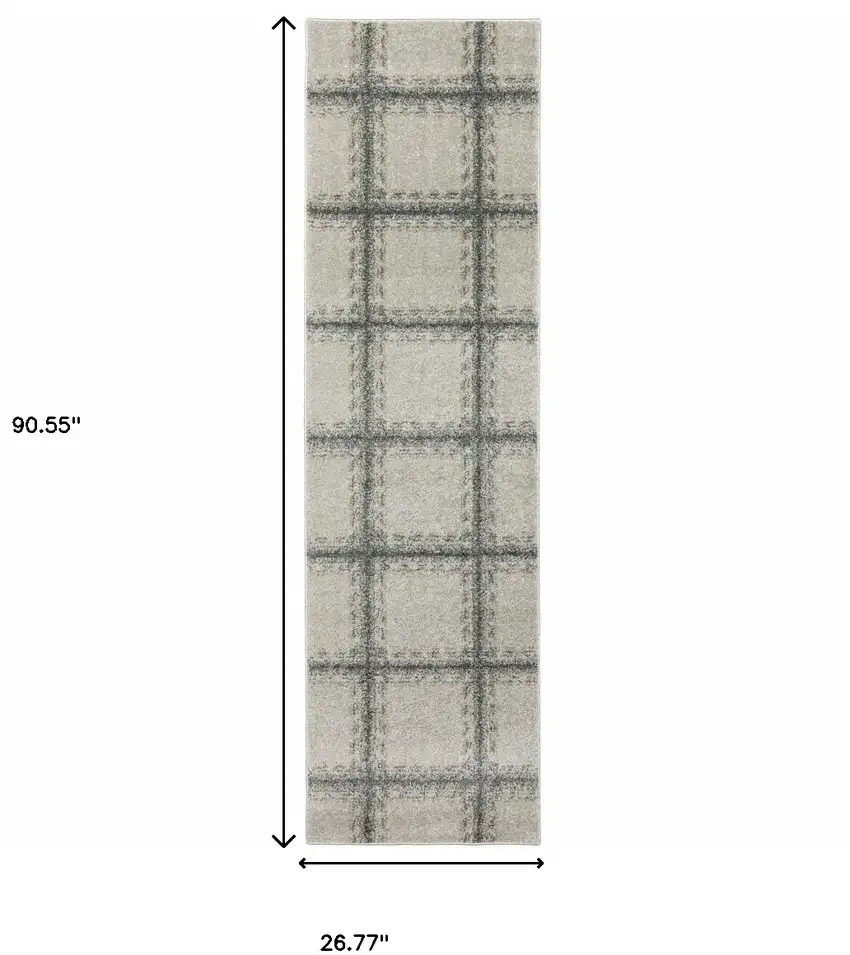 Gray Geometric Power Loom Runner Rug Photo 3