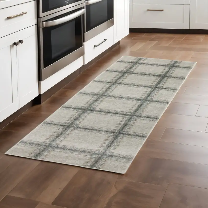 8' Gray Geometric Runner Rug Photo 1