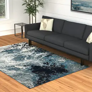 Photo of Grey Teal And Green Abstract Power Loom Stain Resistant Area Rug