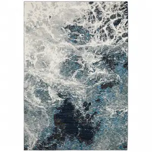 Photo of Grey Teal And Green Abstract Power Loom Stain Resistant Area Rug