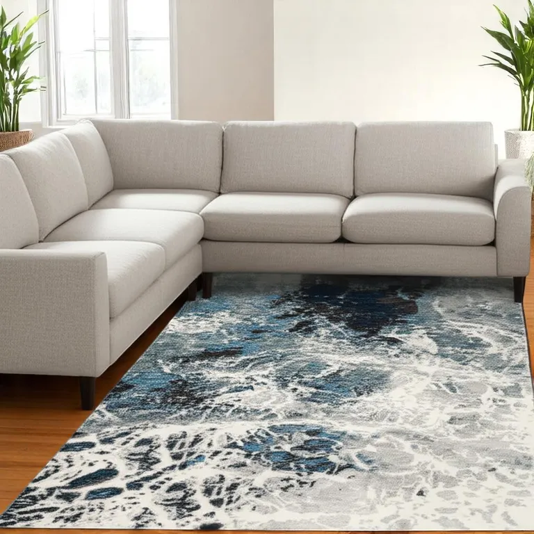 Grey Teal And Green Abstract Power Loom Stain Resistant Area Rug Photo 1
