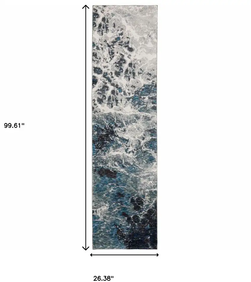 Grey Teal And Green Abstract Power Loom Stain Resistant Runner Rug Photo 8