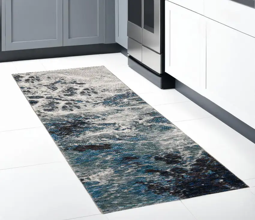 8' Runner Gray Abstract Power Loom Runner Rug Photo 1