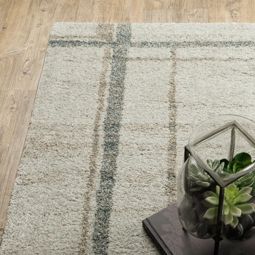 Grey Teal Beige And Tan Geometric Power Loom Area Rug Photo 4