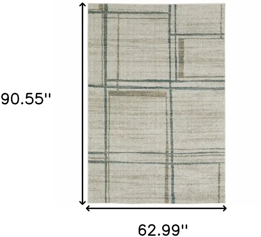 Grey Teal Beige And Tan Geometric Power Loom Area Rug Photo 7