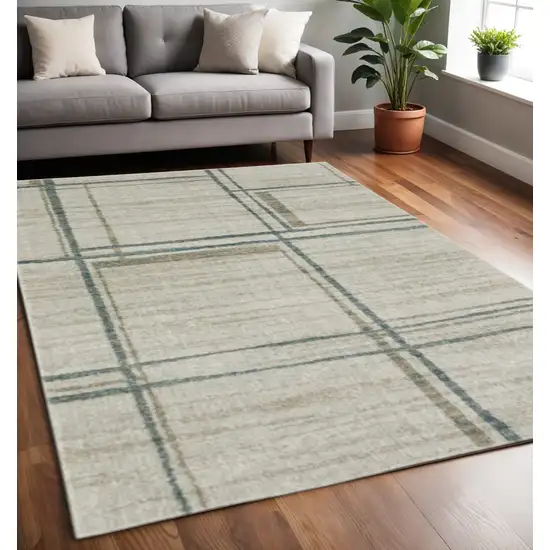 Grey Teal Beige and Tan Geometric Power Loom Area Rug Photo 1