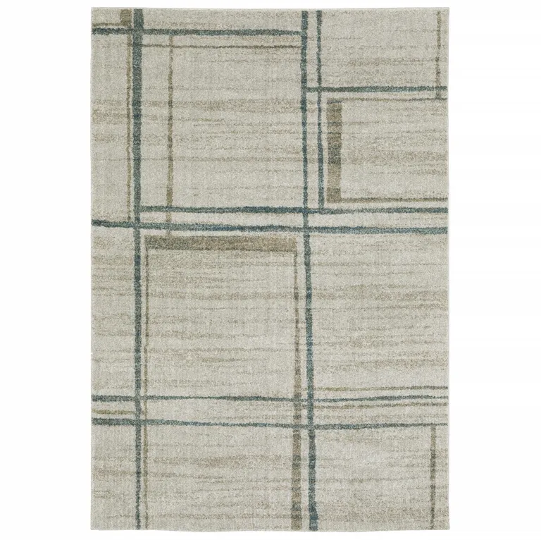 Grey Teal Beige And Tan Geometric Power Loom Stain Resistant Area Rug Photo 2