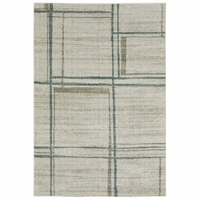 Grey Teal Beige and Tan Geometric Power Loom Area Rug Photo 2