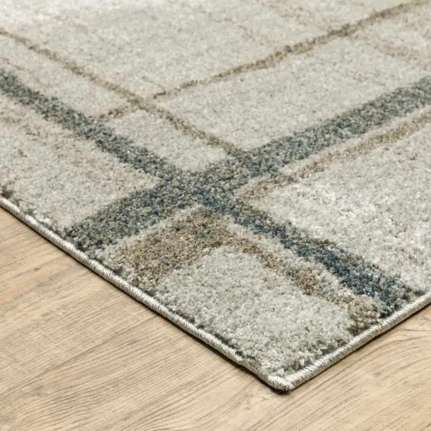 Grey Teal Beige and Tan Geometric Power Loom Area Rug Photo 4