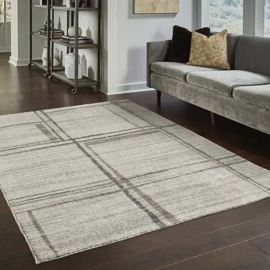 Grey Teal Beige and Tan Geometric Power Loom Area Rug Photo 9