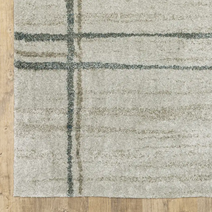 Grey Teal Beige and Tan Geometric Power Loom Area Rug Photo 6