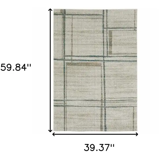 Grey Teal Beige and Tan Geometric Power Loom Area Rug Photo 3