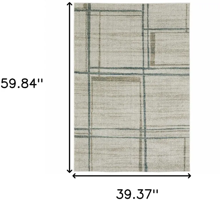 Grey Teal Beige And Tan Geometric Power Loom Stain Resistant Area Rug Photo 3