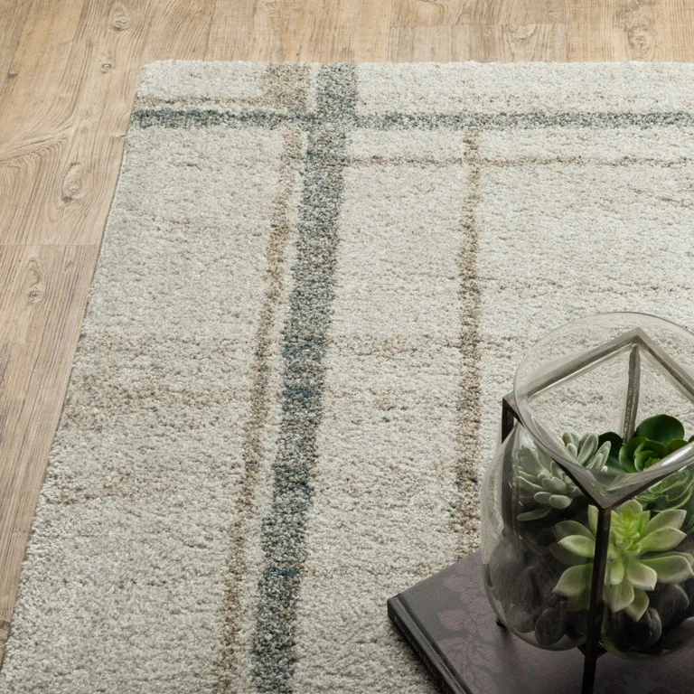 Grey Teal Beige And Tan Geometric Power Loom Stain Resistant Runner Rug Photo 5