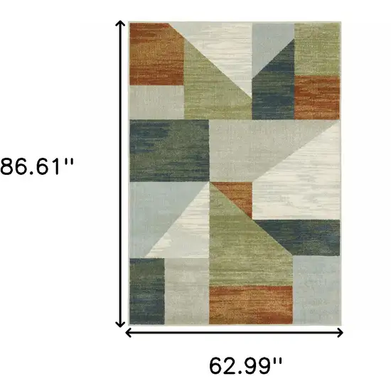 Grey Teal Blue Rust Green And Ivory Geometric Power Loom Stain Resistant Area Rug Photo 3