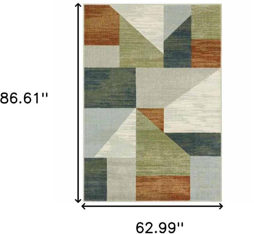 Grey Teal Blue Rust Green And Ivory Geometric Power Loom Stain Resistant Area Rug Photo 3