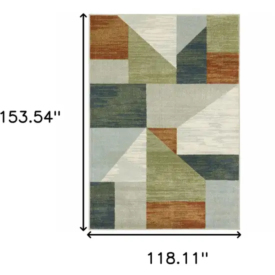Grey Teal Blue Rust Green And Ivory Geometric Power Loom Stain Resistant Area Rug Photo 3