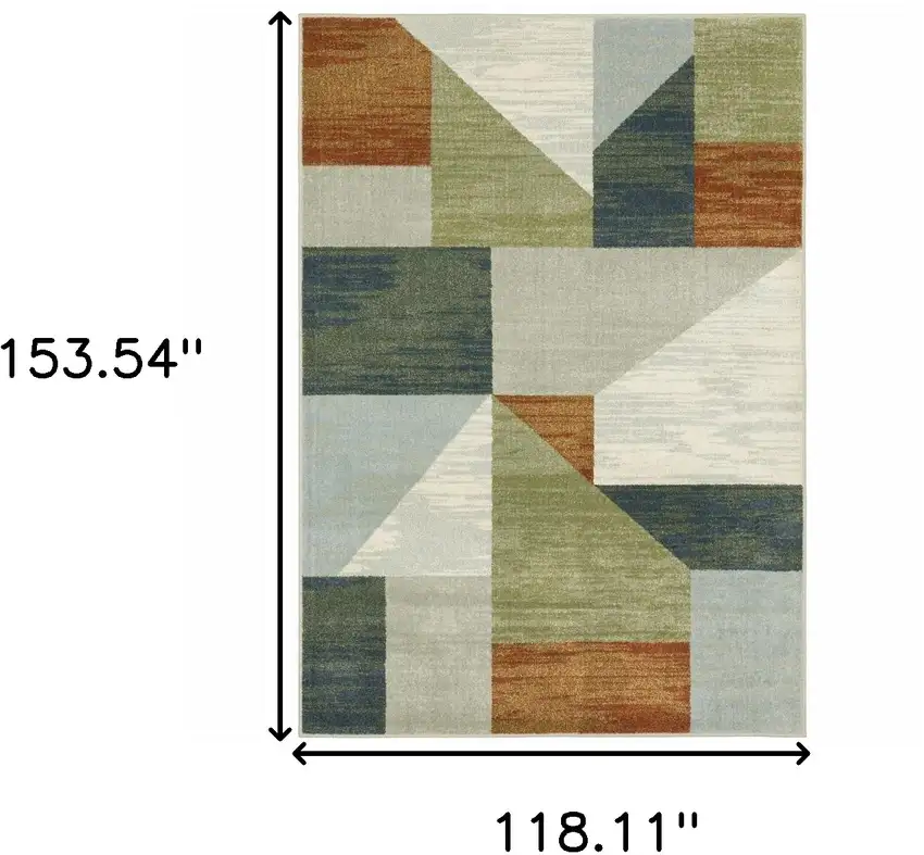 Grey Teal Blue Rust Green And Ivory Geometric Power Loom Stain Resistant Area Rug Photo 3