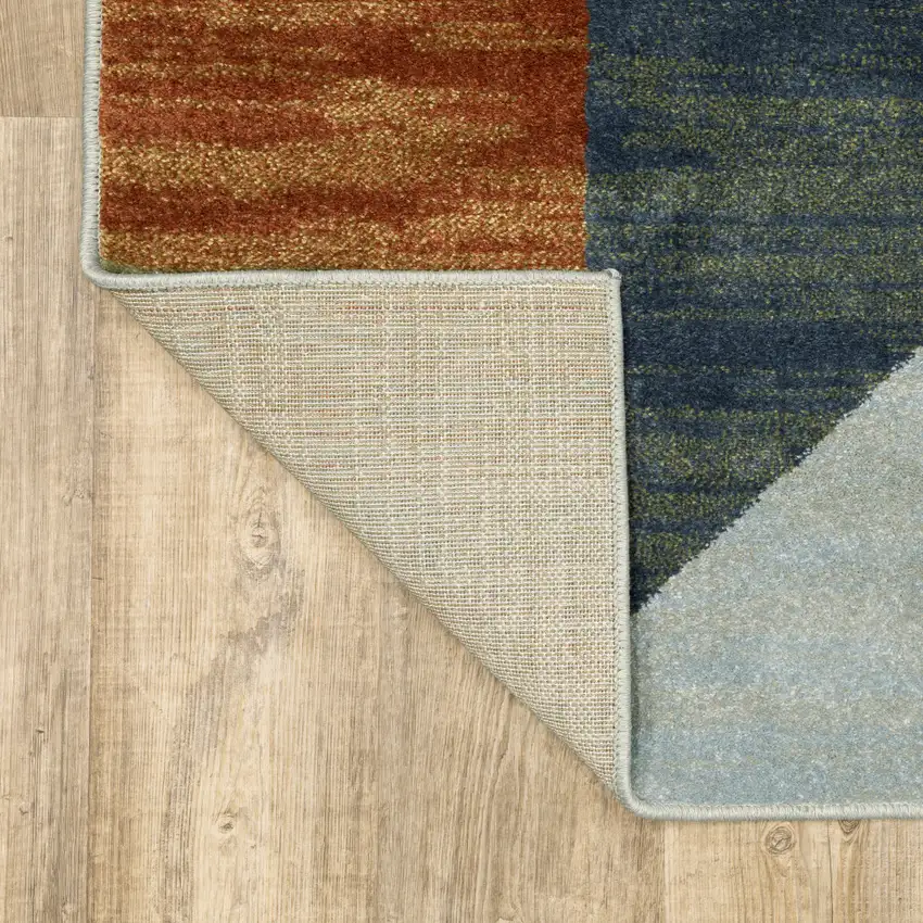 2' X 8' Grey Teal Blue Rust Green And Ivory Geometric Power Loom Stain Resistant Runner Rug Photo 7