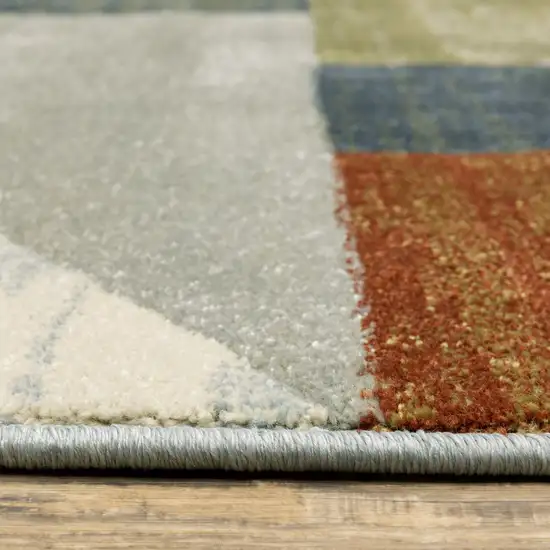 2' X 8' Grey Teal Blue Rust Green And Ivory Geometric Power Loom Stain Resistant Runner Rug Photo 5