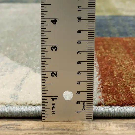 2' X 8' Grey Teal Blue Rust Green And Ivory Geometric Power Loom Stain Resistant Runner Rug Photo 9