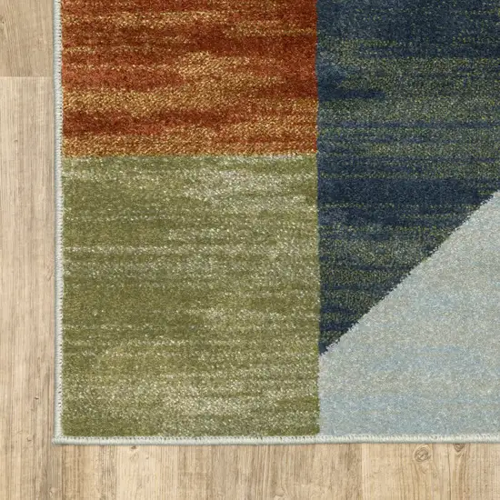 2' X 8' Grey Teal Blue Rust Green And Ivory Geometric Power Loom Stain Resistant Runner Rug Photo 8