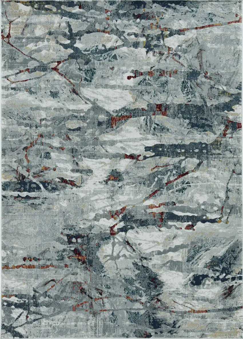 Grey Teal Machine Woven Abstract Splatter Indoor Area Rug Photo 2