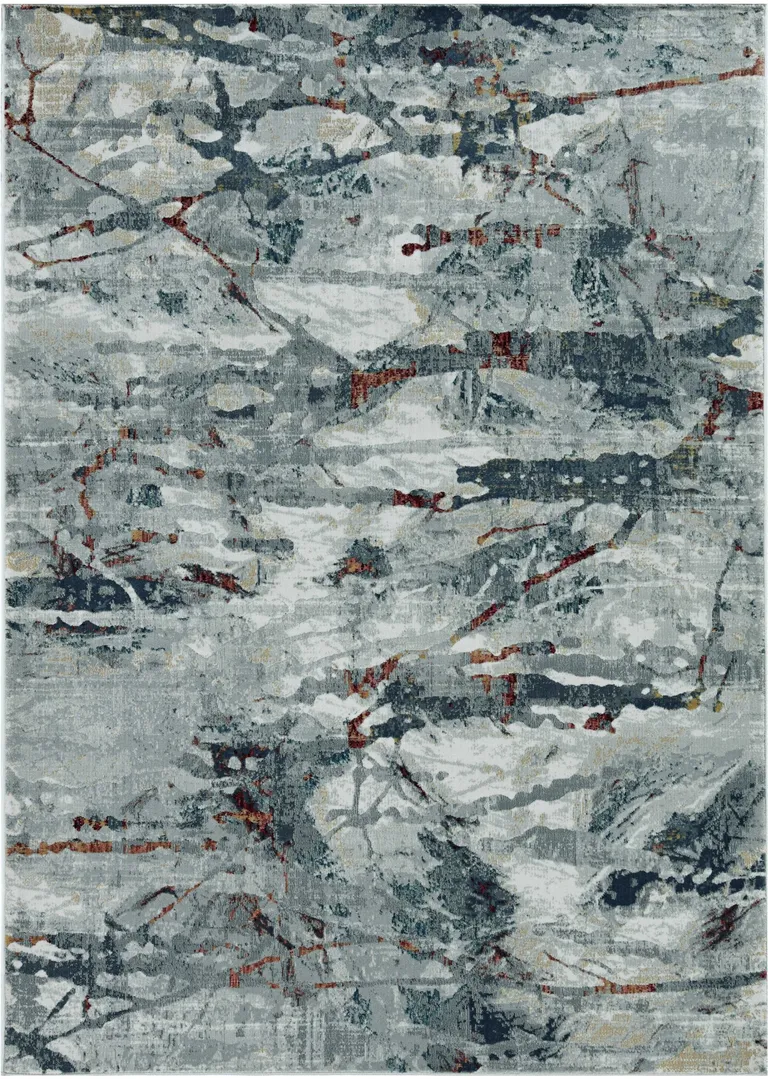 Grey Teal Machine Woven Abstract Splatter Indoor Area Rug Photo 3