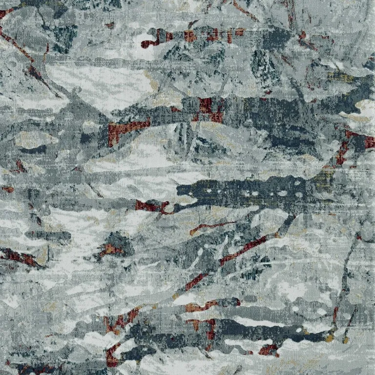 Grey Teal Machine Woven Abstract Splatter Indoor Area Rug Photo 2