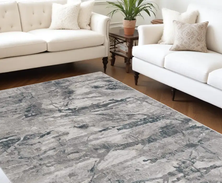 7' X 10' Grey Teal Machine Woven Abstract Splatter Indoor Area Rug Photo 1