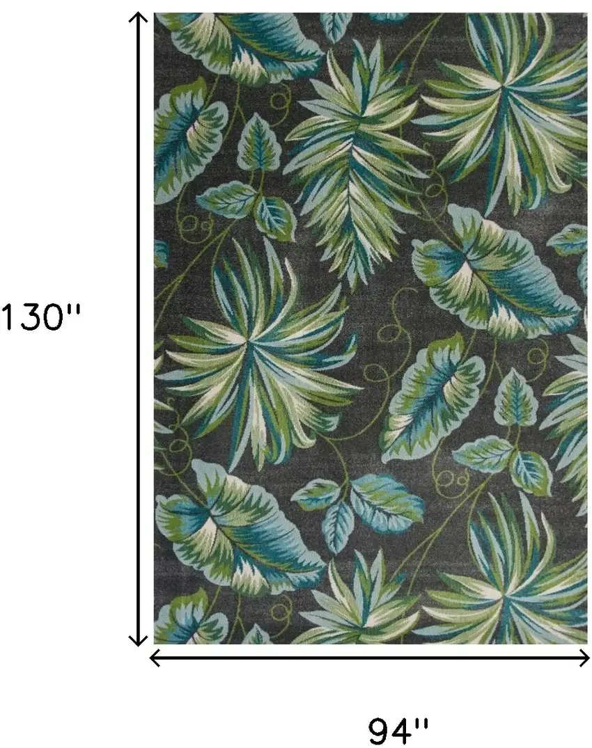 Grey Teal Machine Woven Oversized Tropical Leaves Indoor Area Rug Photo 3