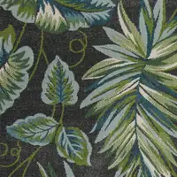 Photo of Grey Teal Machine Woven Oversized Tropical Leaves Indoor Area Rug