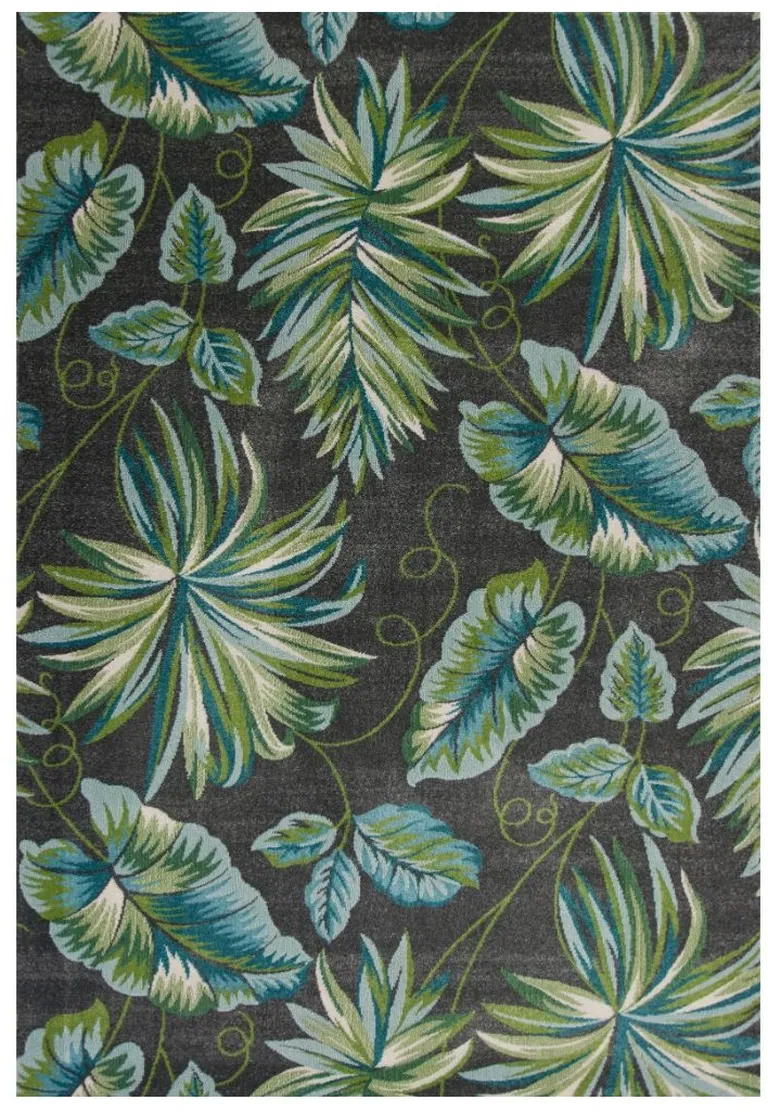 Grey Teal Machine Woven Oversized Tropical Leaves Indoor Area Rug Photo 2