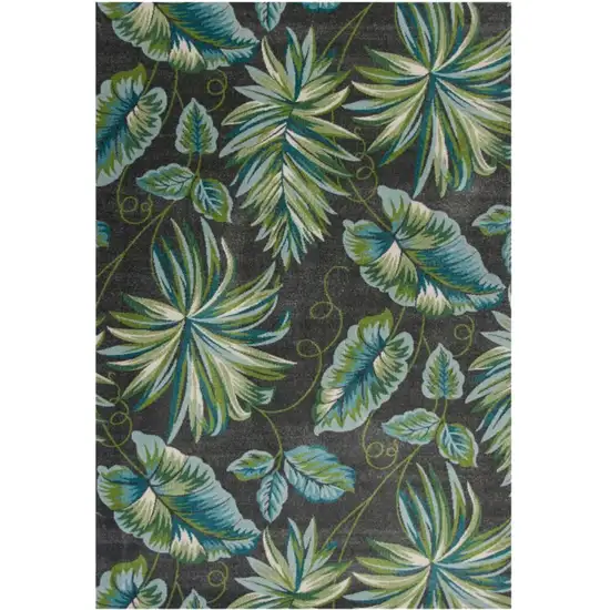 Gray Teal And Green Botanical Leaves Area Rug Photo 1