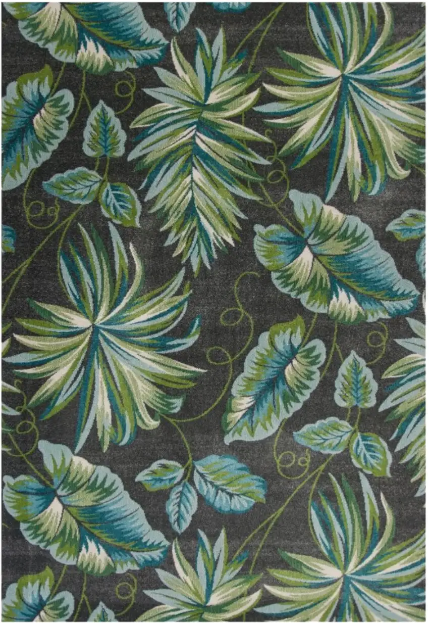 Gray Teal And Green Botanical Leaves Area Rug Photo 1