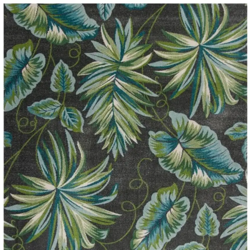 Gray Teal And Green Botanical Leaves Area Rug Photo 4