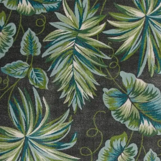 Gray Teal And Green Botanical Leaves Area Rug Photo 3