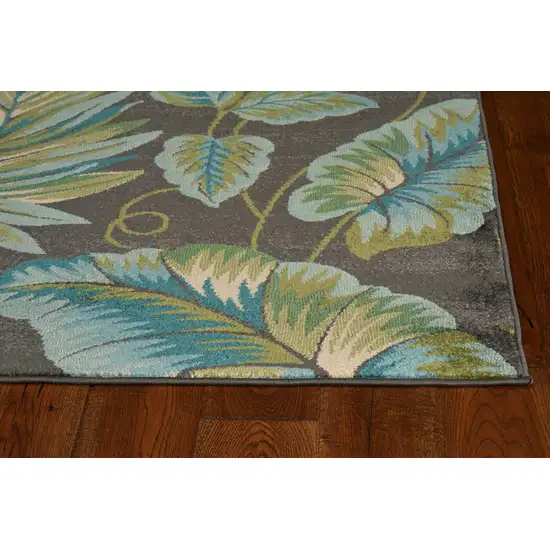 Gray Teal And Green Botanical Leaves Area Rug Photo 6