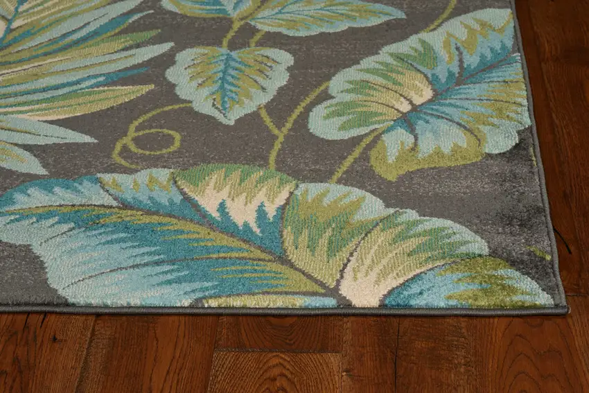 Gray Teal And Green Botanical Leaves Area Rug Photo 6