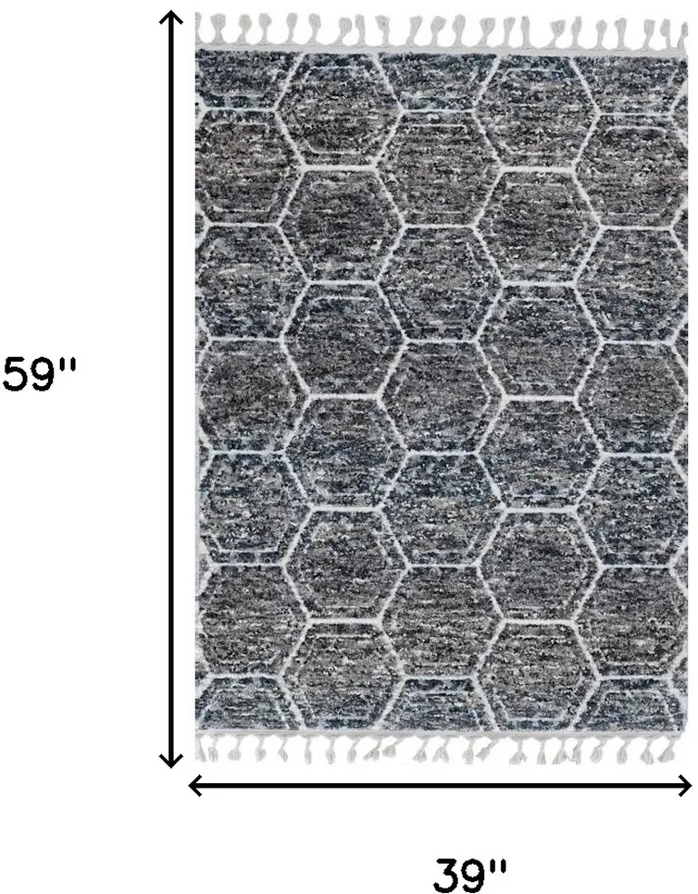 Grey Teal Machine Woven Space Dyed Honeycomb Indoor Area Rug Photo 4