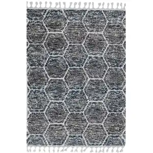 Photo of Grey Teal Machine Woven Space Dyed Honeycomb Indoor Area Rug