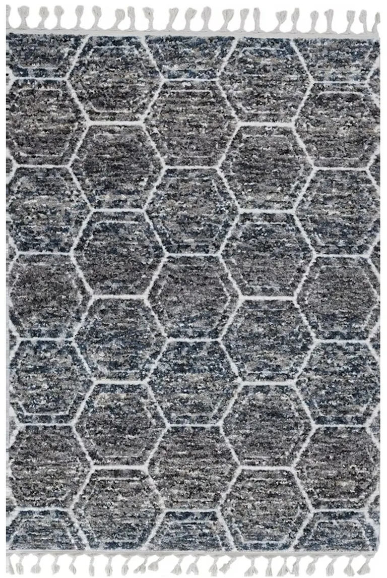 Grey Teal Machine Woven Space Dyed Honeycomb Indoor Area Rug Photo 1