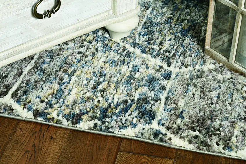 Grey Teal Machine Woven Space Dyed Honeycomb Indoor Area Rug Photo 4