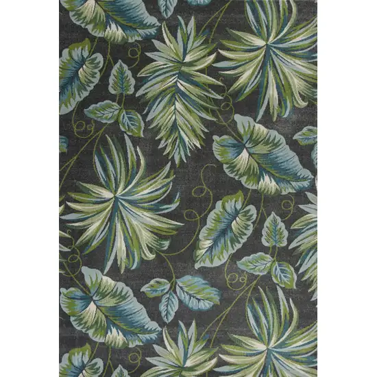 Gray Teal And Green Botanical Leaves Area Rug Photo 2