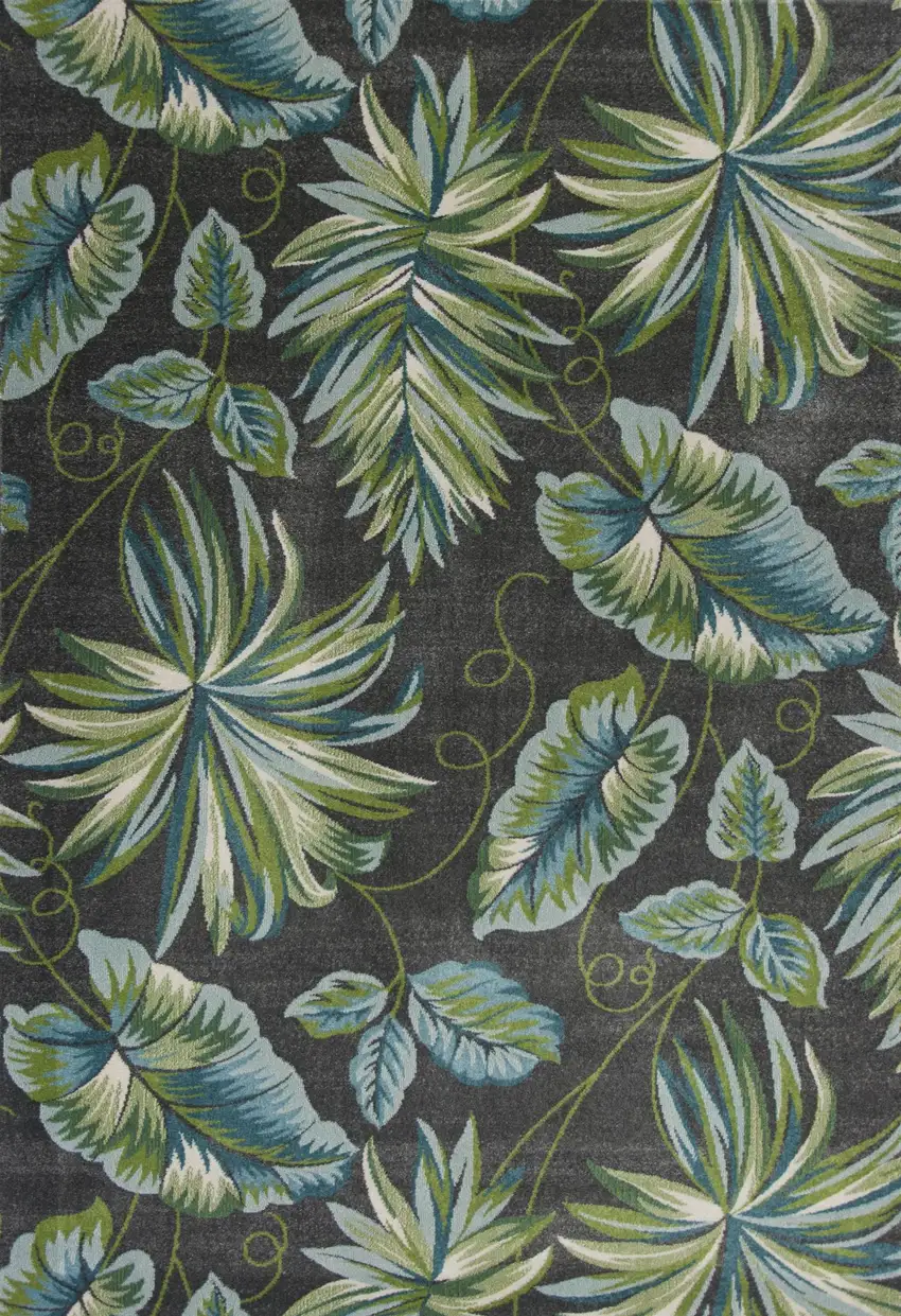 Gray Teal And Green Botanical Leaves Area Rug Photo 2
