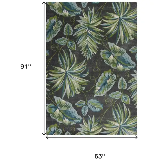 Gray Teal And Green Botanical Leaves Area Rug Photo 3