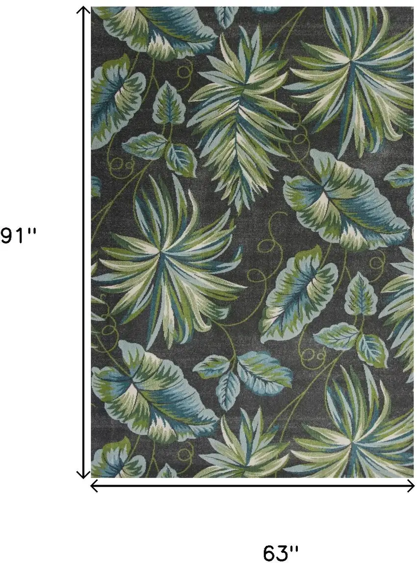 Gray Teal And Green Botanical Leaves Area Rug Photo 3