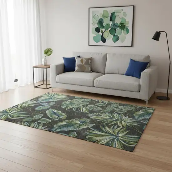 Gray Teal And Green Botanical Leaves Area Rug Photo 1