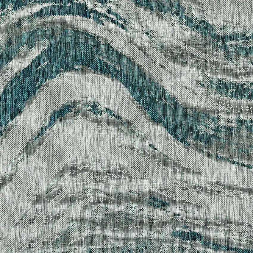3'X5' Grey Teal Machine Woven Uv Treated Abstract Waves Indoor Outdoor Area Rug Photo 5