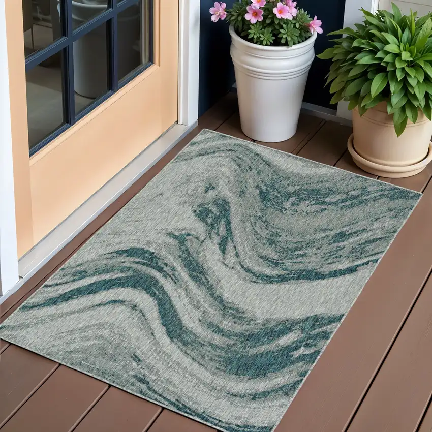 Gray Abstract Indoor Outdoor Area Rug Photo 1